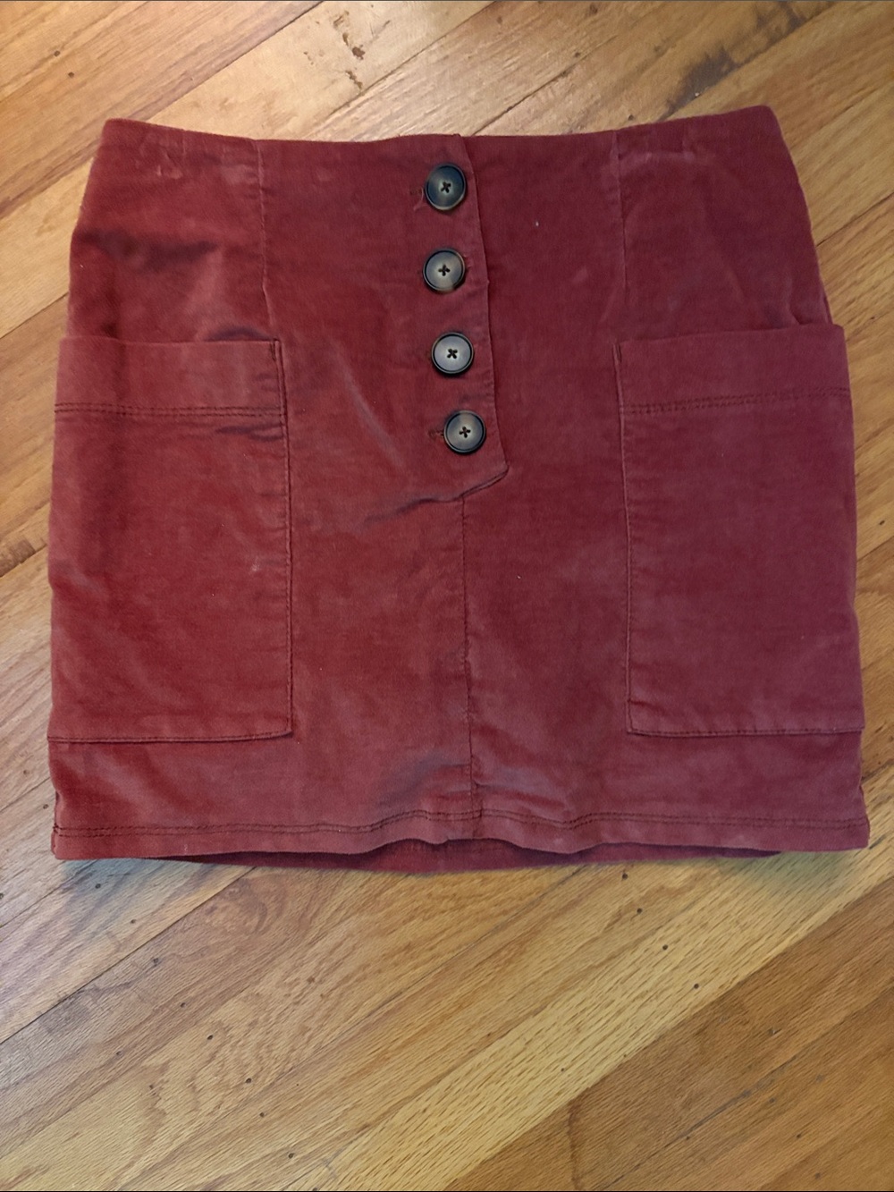 BDG Rust Crushed Velvet Mini Skirt with Front Buttons